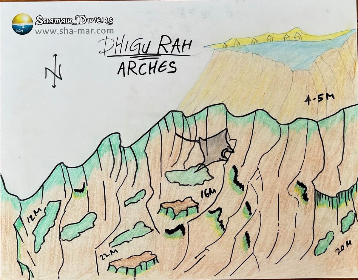Hand-drawn briefing map of Dhigurah Arches