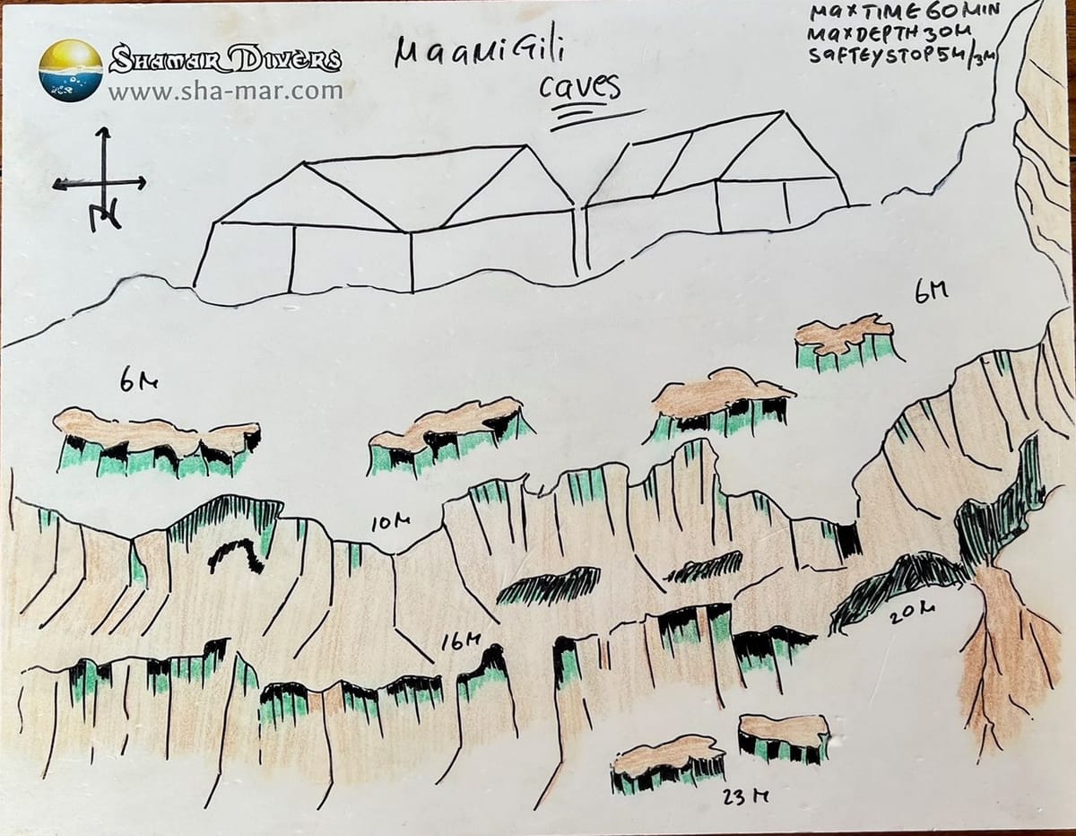 Hand-drawn briefing map of Maamigili Caves